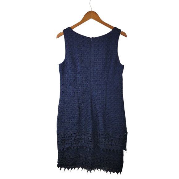 Joseph Ribkoff Dress 12 Lace Shift Special Event Party Navy Blue Knee Length - Picture 7 of 8